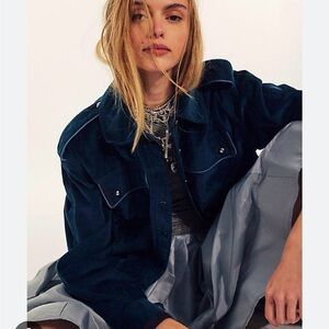 NWT Free People We The Free Officer Blue Velvet Jacket - Size Small